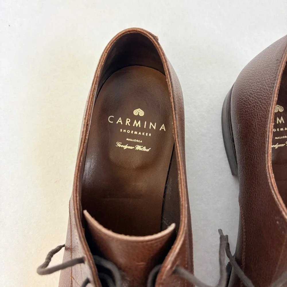 CARMINA Shoemaker Brown Pebbled Calf Rain Captoe‎ Oxford Shoes Goodyear Welted